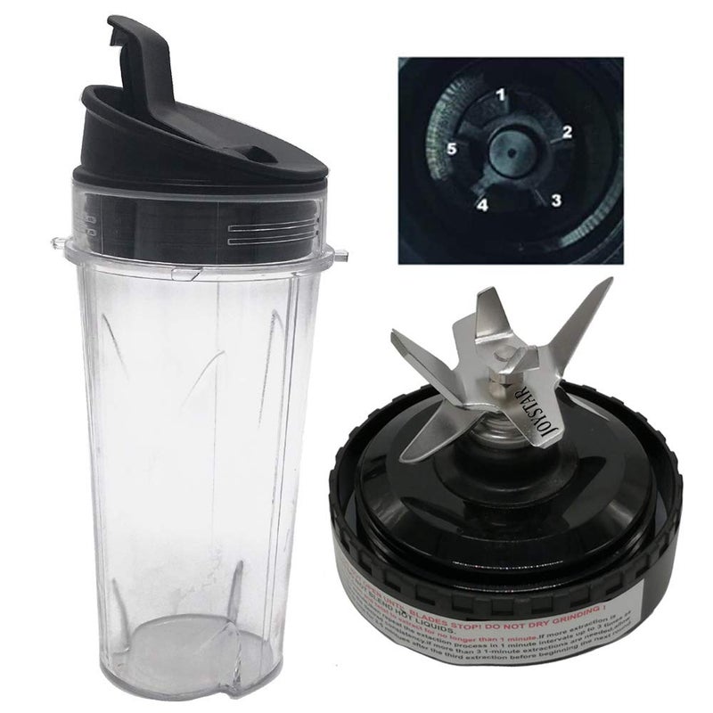 JOYSTAR Replacement Pro Extractor Blades and 16-Ounce (16 oz.) Cup with Sip & Seal Lid Fit for Nutri NINJA FIT 700 Watt Blender QB3000 / QB3001SS 30/QB3003REF/QB3004/QB3005/(3, 16oz cup with lid +blade) - Image 1